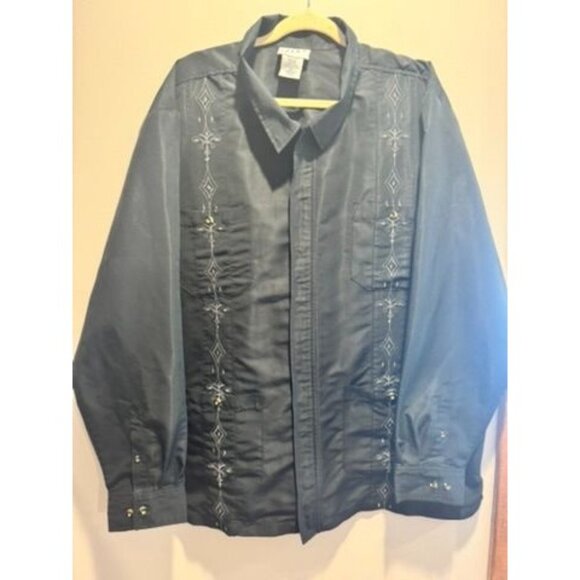 VTG Irvin Park Tribal Western Shirt 2XL Black Embroidered Polyester Button Cuffs - Picture 1 of 6